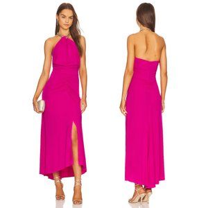 NWT Veronica Beard Reze Midi Dress Small Hot Pink Drape Chain Halter Side Slit